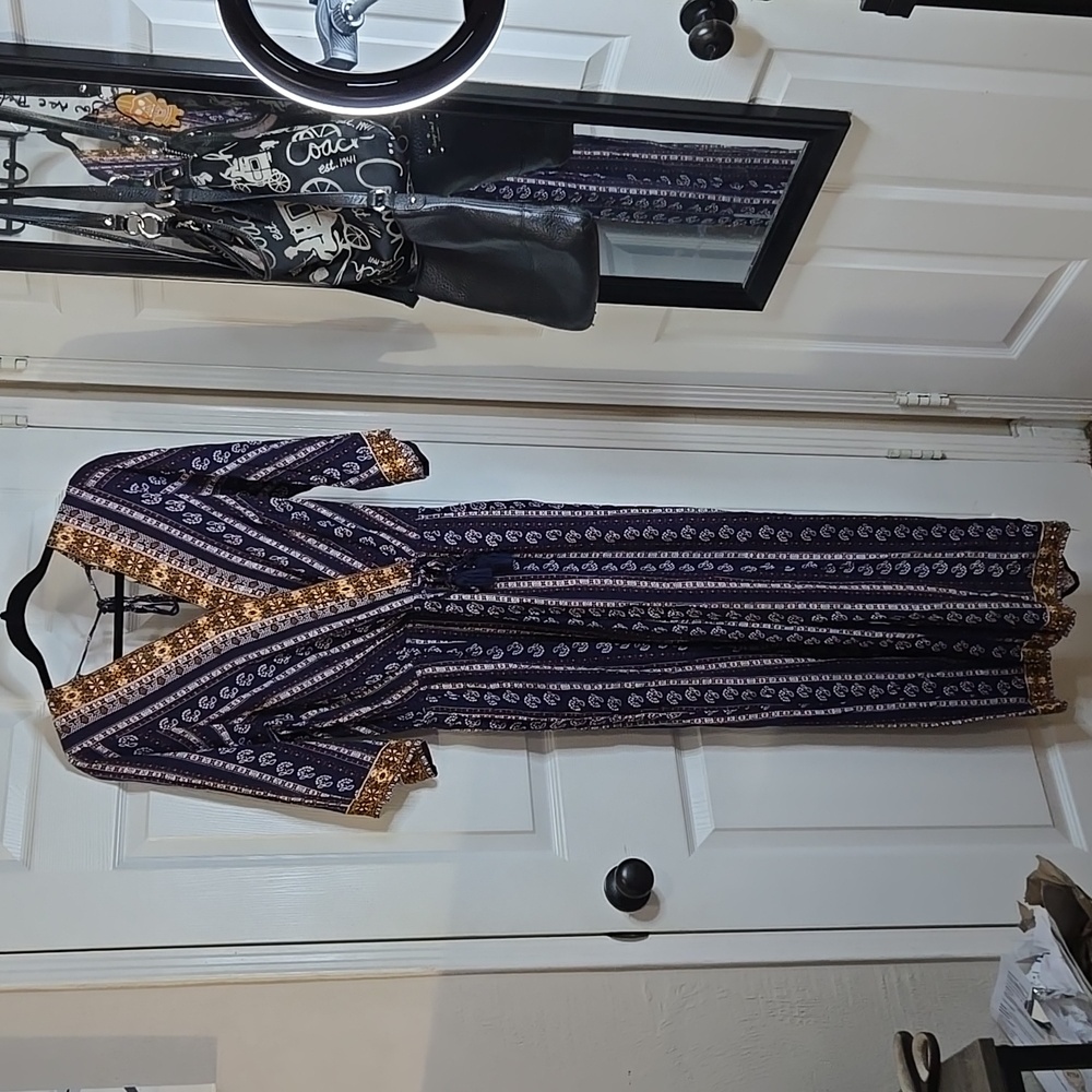 Skies Are Blue Navy and Gold Jumpsuit
